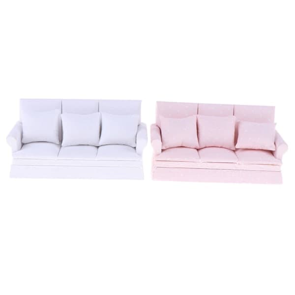 Mini legetøjsdukkehus møbler blød træ sofa med pude Mi Hvid CDQ