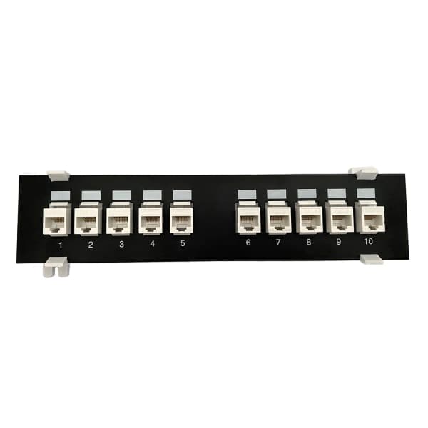 Patchpanel CAT6 10 portar 10G stöd 1U Nätverkspatchpanel UTP 19 tum Väggmontering eller rackmontering Punch Down Block för CAT6 Svart