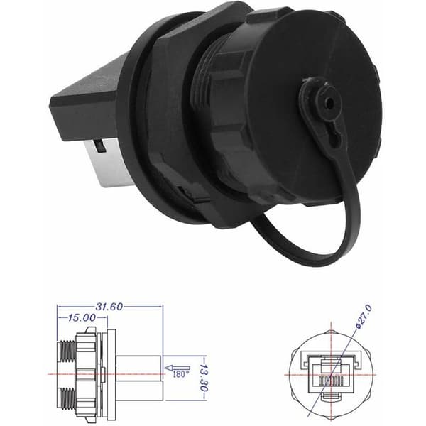 Ethernet LAN Netværksstik LAN Kabelstik Adapter, RJ45 Panelmontering-180° Vandtæt 5/6 Ethernet LAN Stik