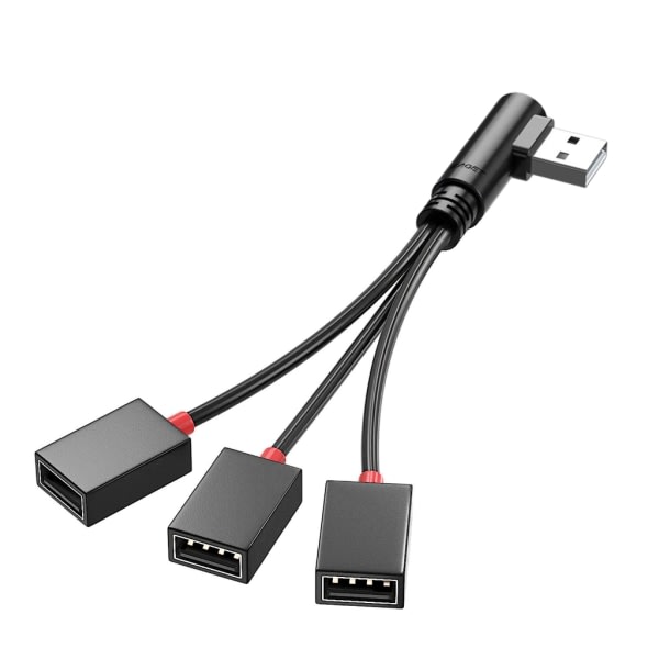 USB 2.0 -sovitin 1–3 USB -jakaja USB -jatkokaapeli USB moniportti kannettavan/Mac-tietokoneen lataamiseen - Oikea mutka