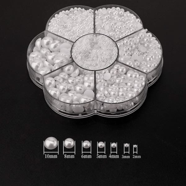CDQ 5600st 7 storlekar Platt baksida halvrunda pärlpärlor Satinglans Lösa pärlor Ädelstenar för DIY Craft Vit