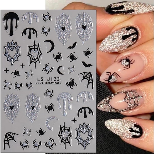 Halloween Glitter Nagelstickers 8 Ark Nagelstickers Dekaler Självhäftande Nagelstickers Nageldekorationsnaglar Tillbehör D