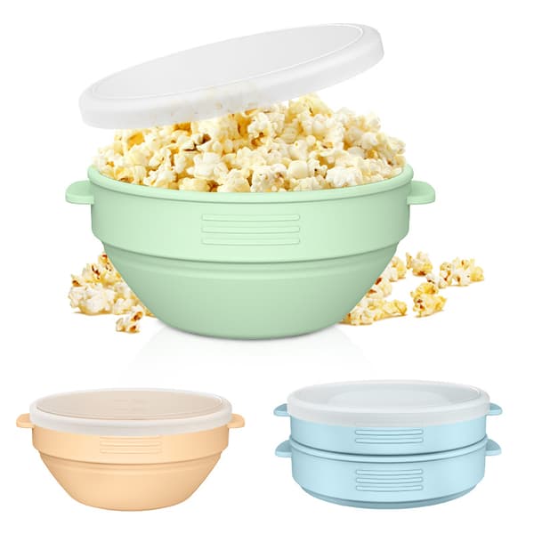 Silikon Popcorn Bolle med Håndtak Lilla Medium