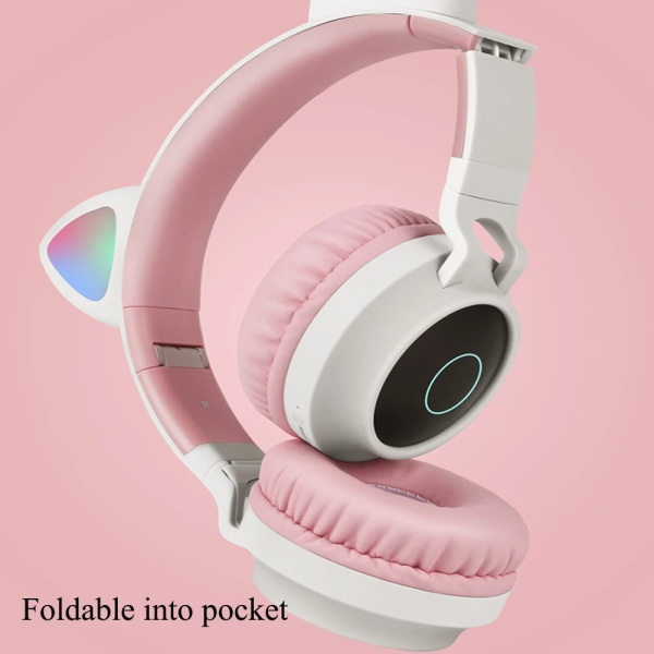 Søte Bluetooth-hodetelefoner Trådløst spillhodetelefonsett sammenleggbare stereomusikkhodetelefoner jenter Rosa