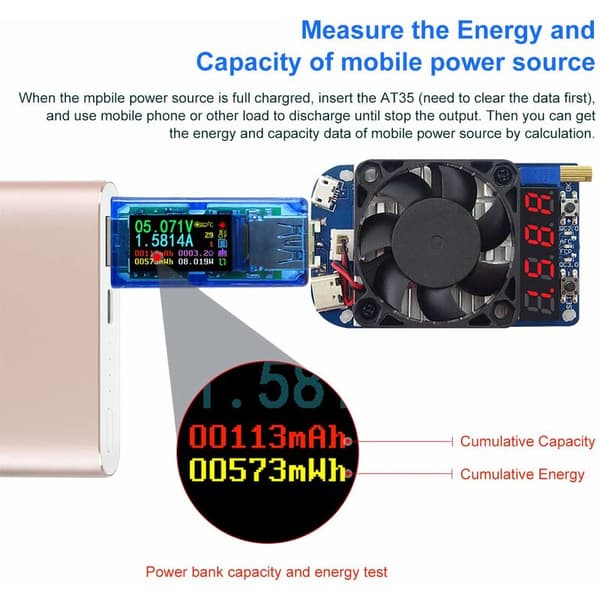 USB 3.0 Tester Multimeter 3.7-30V 0-4A Digital Voltmeter Amperemeter til Oplader Strømdetektor - Opgraderet AT35