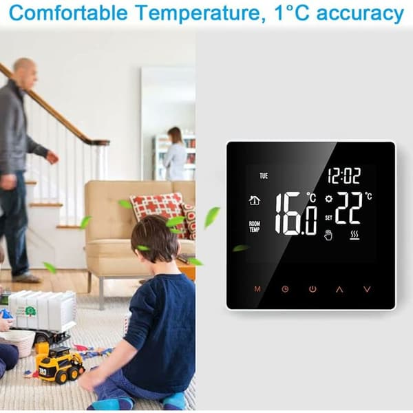 16A Digital Termostat - LCD-Display - Touch Screen - Programmerbar - för Hem, Skola, Kontor, Hotell, Vit