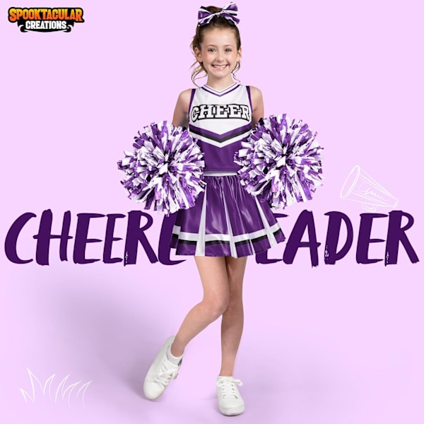 Tyttöjen Cheerleader-asu Halloweenille - Ihastuttava Cheerleader-asu asusteilla Purple Medium (8-10 yrs)
