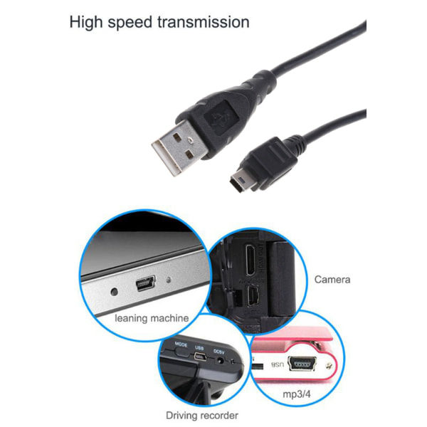 USB 2.0 Opladningskabel - A Han til Mini-B 5-polet Kabel - 0,8 meter