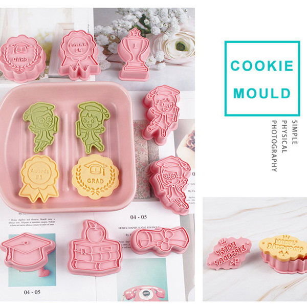 8 stk. Grattis Graduation Cookie ter Biscuit Form Press Plast Rød en one size