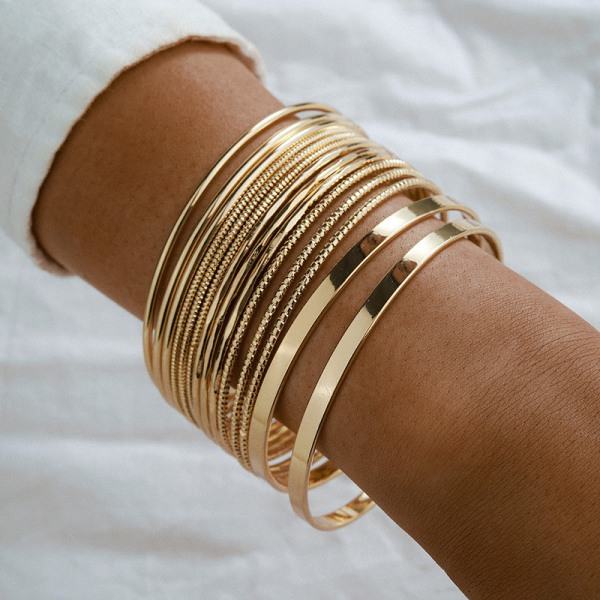 1 Set Punk Guldpläterade Armband för Kvinnor Trendiga Metallarmband Je 03 One Size 3 one size