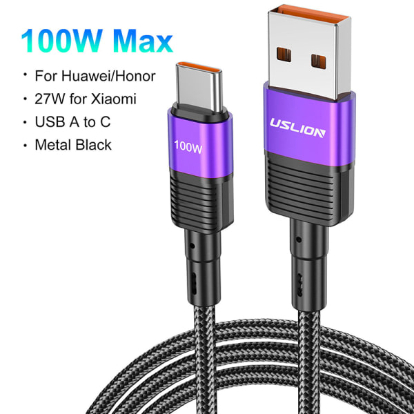 100W USB C-kabel Typ C Snabbladdningskabel 7A USB C-datasladd T Purple 2M