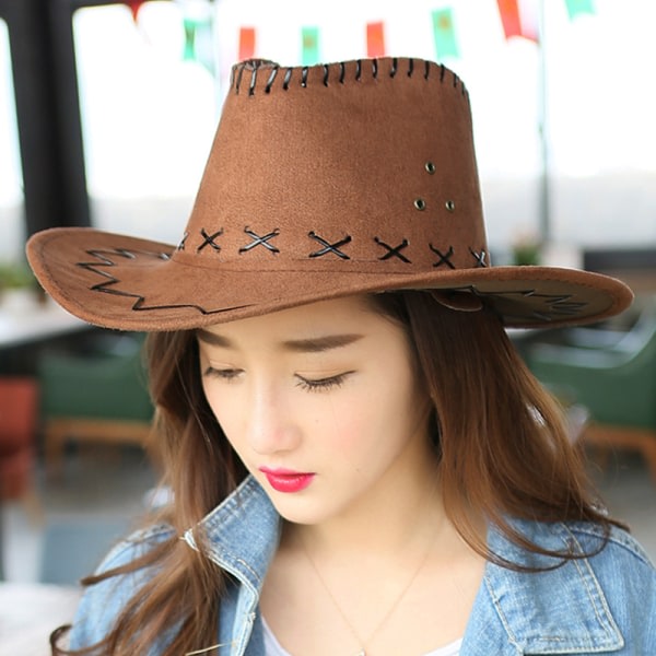 Western cowboyhat bøjet bræm udendørs toddler solhat ferie Brun 56-58cm Brown 56-58cm