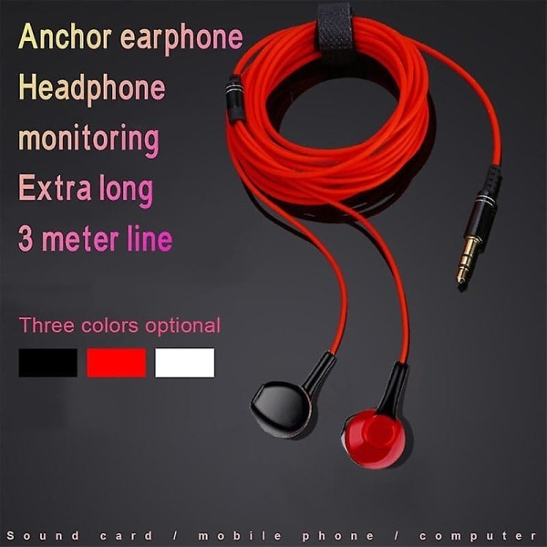 3 m lange kablede kontrolhøretelefoner In-ear Klar bas Ergonomisk overvågningsheadset Mobil Smart Phone Headset Stereo Musikhøretelefoner (FMY) Sort Black