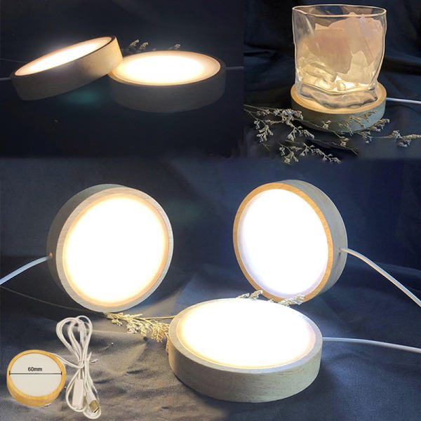 Nattljusstake Belysning Trä Led Ljus Bas Massivt Trä LED 3 Färg Ljus one size 3 Color Light one size