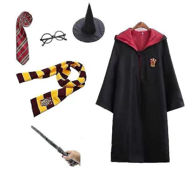 Harry Potter 6st Set Magic Wizard Fancy Dress Cape Cloak Costu_h Röd 145CM