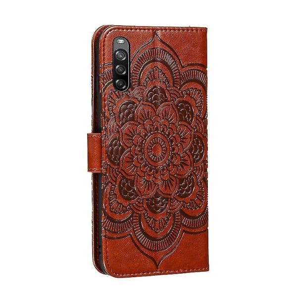 För Sony Xperia L4 Mandala Embossing Pattern Horisontal Flip Case Brun