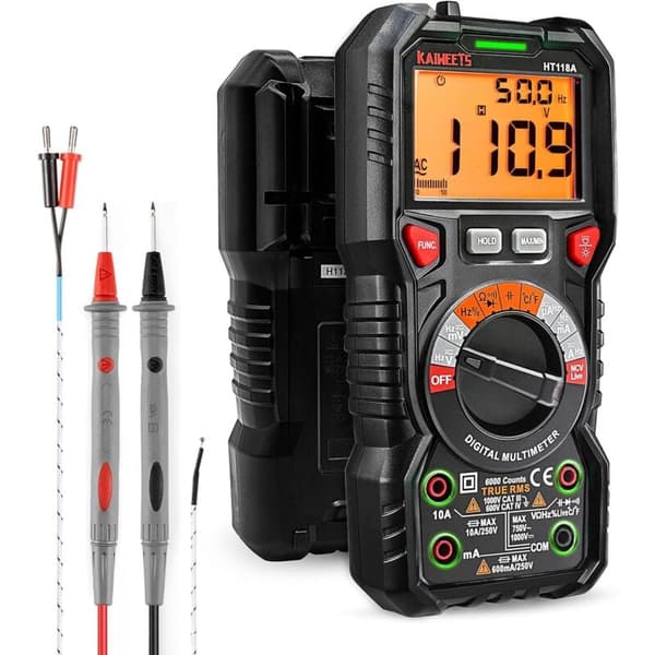 TRMS 6000 Digital Multimeter, Auto-Range, LED Terminal Guide, Spændings-/Strømtester