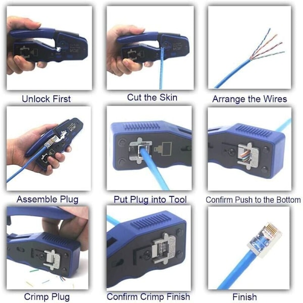 Ammattimainen RJ45-puristustyökalu RJ45 Cat 7 -puristustyökalu Cat6 RJ45 -pistokkeella ja RJ45-liittimellä