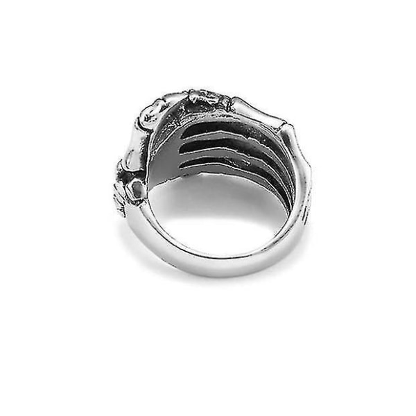 Ring i rostfritt stål för män Silver Tone Black Skull Hand Bone（7）