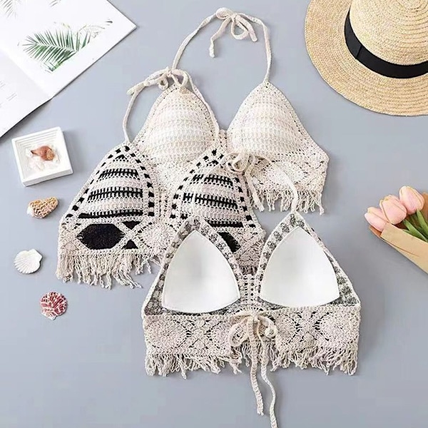 Broderi Stickad Topp Linne APRIKOS apricot