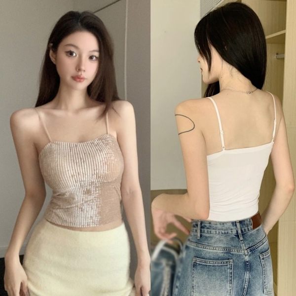 Sammets ärmlös väst Camisole SVART Black