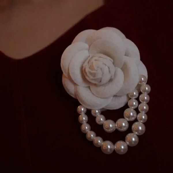 Camellia Flower Brosch Pins Pearl Tofs Corsage GRÅ grey