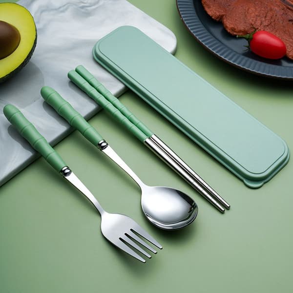 3 stk./sæt Ske Gaffel Spisepinde Sæt Bestiksæt GRØN green