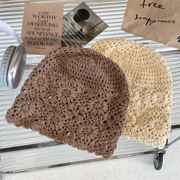 Strikket Lue Beret Cap BEIGE Beige