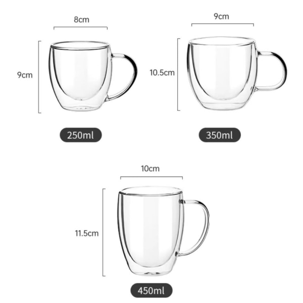 250ml/350ml/450ml Dobbeltlags glasskopp gjennomsiktig kaffekopp 350ml