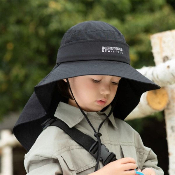 Solskyddad solhatt för barn sommarhatt för barn med tunn hink SVART black