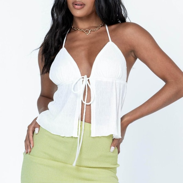 Dam Crop Tops Spets Camisole Väst VIT L White L