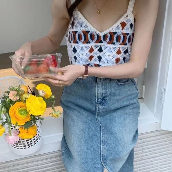 Uthult Camisole Hekleblomst Uthult Stropp BLÅ Blue