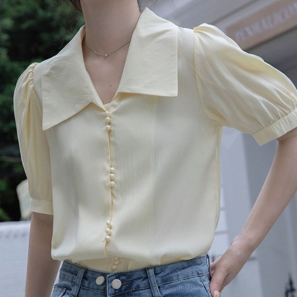 Halværmede bluse Dameskjorter GUL M Yellow M