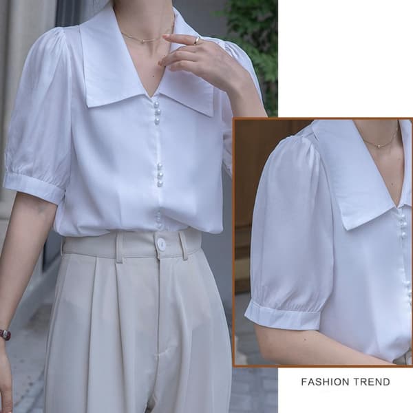 Bluse med halve ermer, dame, HVIT L White L