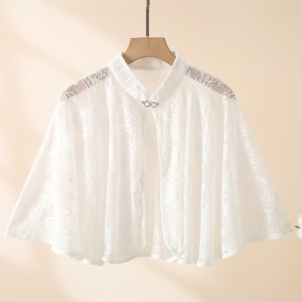 Ros Jacquard Polyester Solskyddssjal VIT White