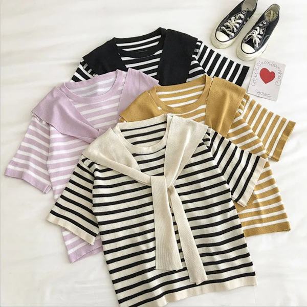 Fake Kaksiosainen Stripe T-paita Lyhyt toppi KELTAINEN KELTAINEN Yellow