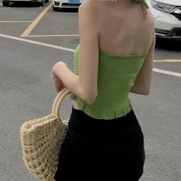 Neulotut Crop Topit Naisten lyhyt toppi MUSTA black