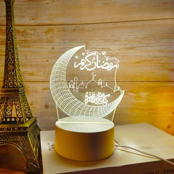 Akryl Eid Mubarak nattlys Ramadan Kareem dekorasjon