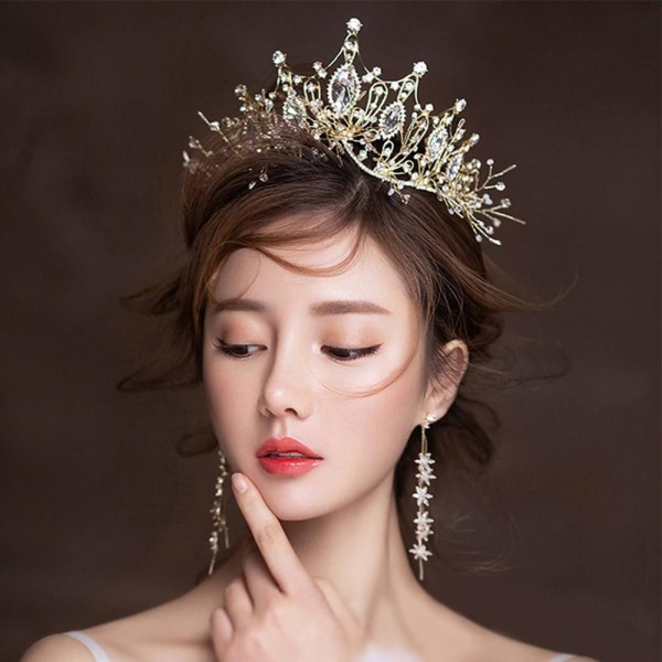 Bridal Crown Tiaras Bride Rhinestone Pannband GULD gold
