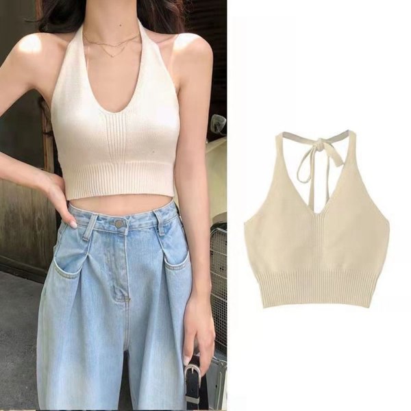 Strikkede Crop Tops Sexet Tank Top FARVE 2 FARVE 2 Color 2