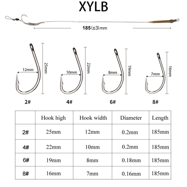 6-8 stk Karpefiskeri Klargjorte krogeleder Karpefiskekroge 6pcs XYLB-4