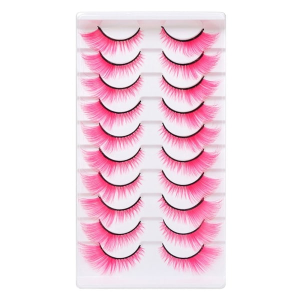 10 par farvede vipper Cat Eye eyelashes PINK Pink