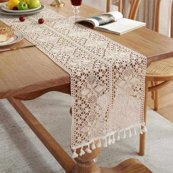 Heklet blondebordløper Boho bomullsbordløper STIL 3 style 3