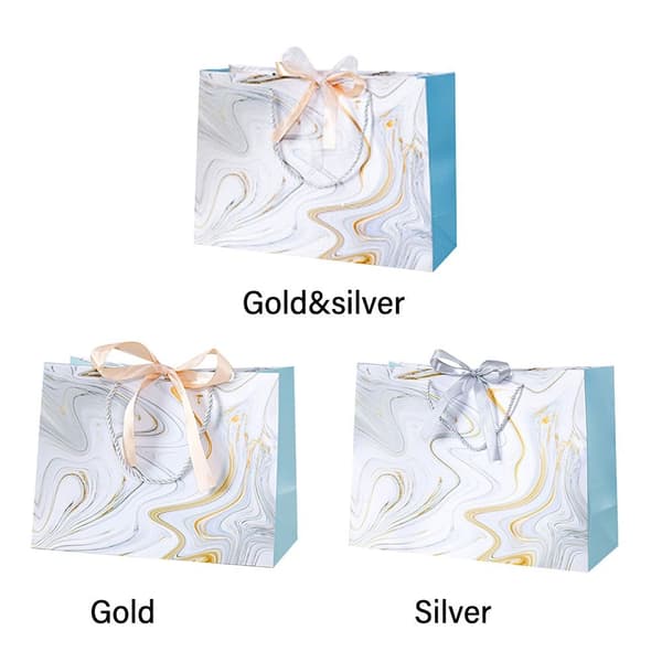 Gavepose Marmormønster Papirpose GULD&SØLV M M Gold&silver M-M