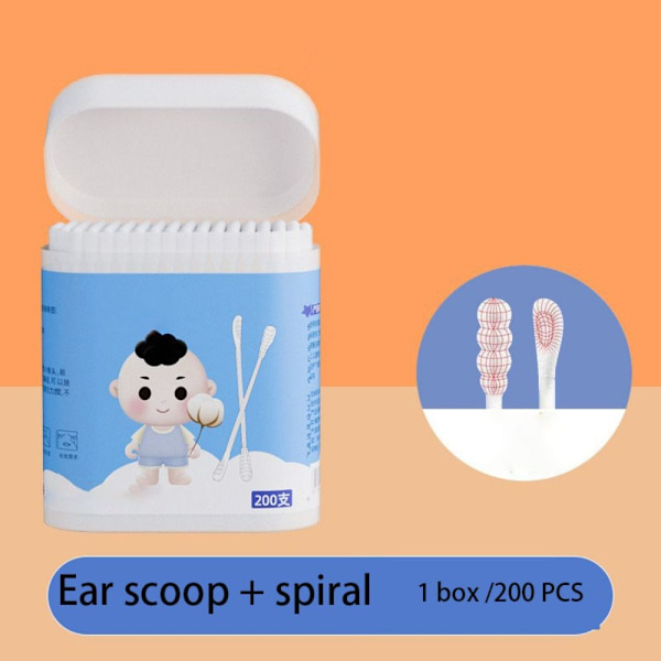 200 kpl Baby vanupuikko Steriili Vanupuikko KORVAKIERRE Ear scoop  spiral