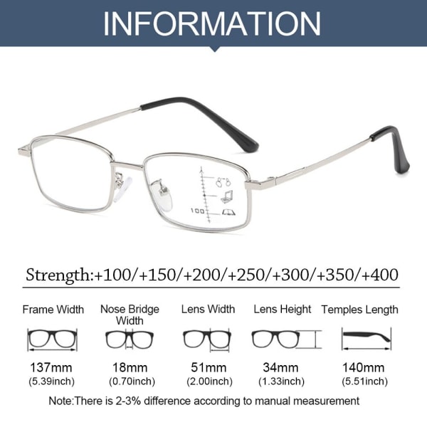 Anti-Blue Light lukulasit Neliömäiset silmälasit SILVER Silver Strength 100