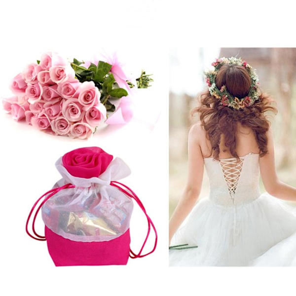 5 st Blompresentpåse Dragskopåsar MÖRKROSA dark pink