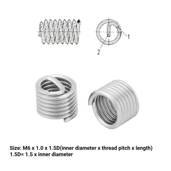100 stk. gjengeinnsatser i rustfritt stål, spiralformet 100PCS