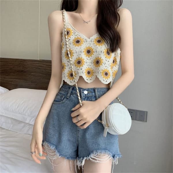 Stickad väst Dam Crop Top VIT white