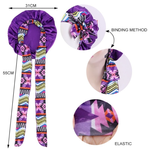 Stretch Satin Bonnet Long Tail Bonnet LILLA purple